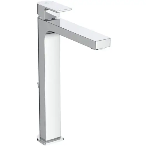 Chromfarbene Armatur von Ideal Standard mit flachem Auslauf und Hebel, geeignet für Waschbecken. Klare Linien und modernes Design.